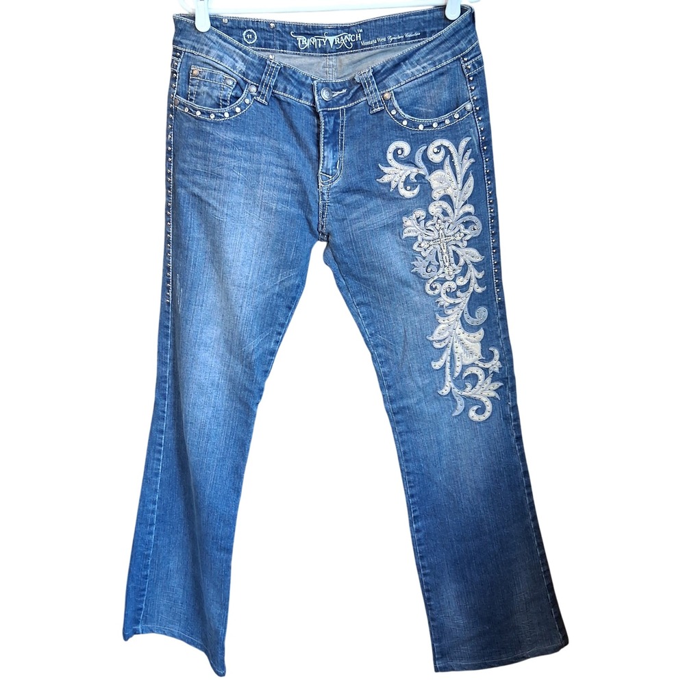 Trinity Ranch Jeans Womens Size 11 Denim Bootcut Embroidered Cowgirl 32X35